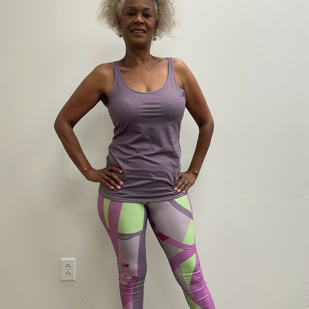 "Lyra" Leggings by Bradley Paige in shades of smoky lavender and green.